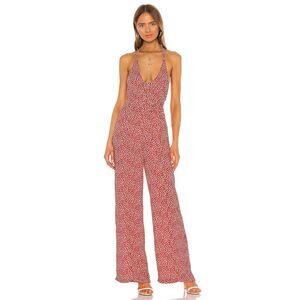 RESA Women Size S Red Floral Mandy Wide Leg Jumpsuit Retro Party Vacation Boho